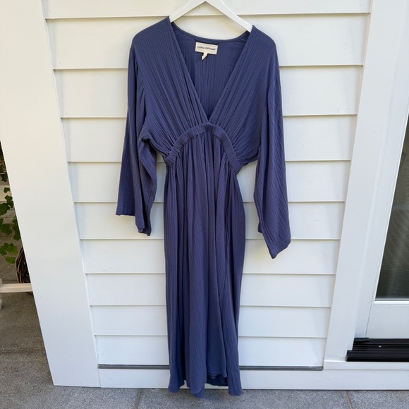 Mara Hoffman Blair Plunge-Neck Organic-Cotton Voile Maxi Dress Blue size S - Picture 1 of 11